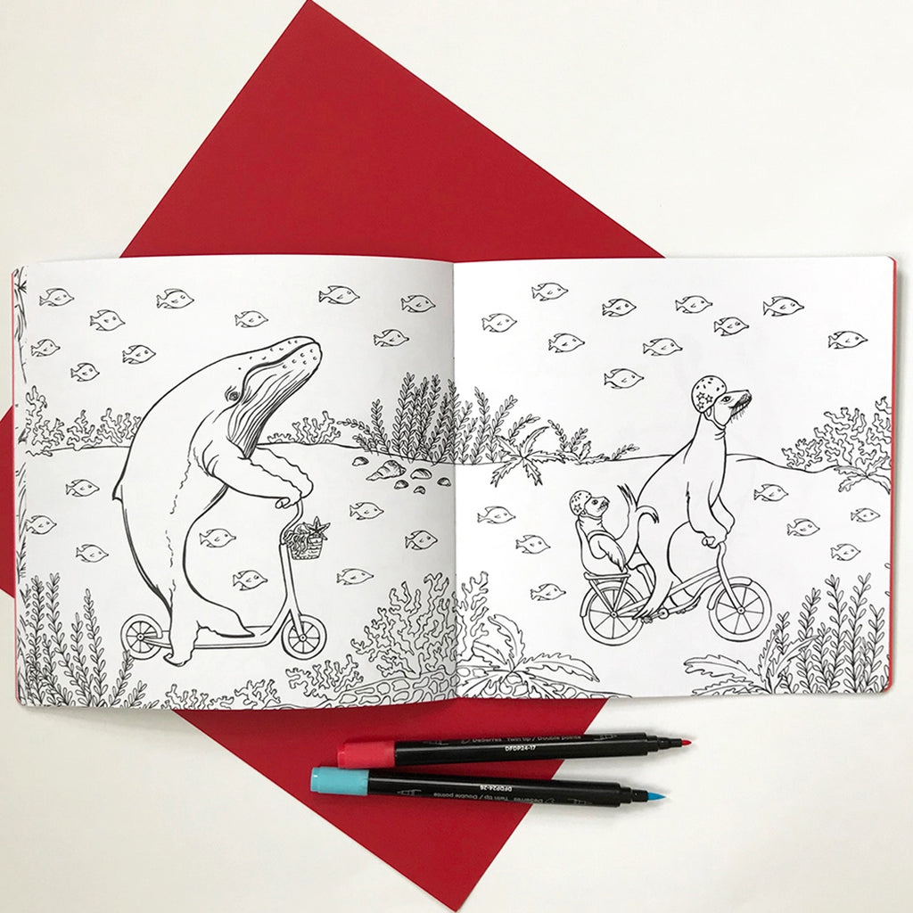 photo du livre à colorier des animaux à vélo de la jungle à la mer de Sardines Studio